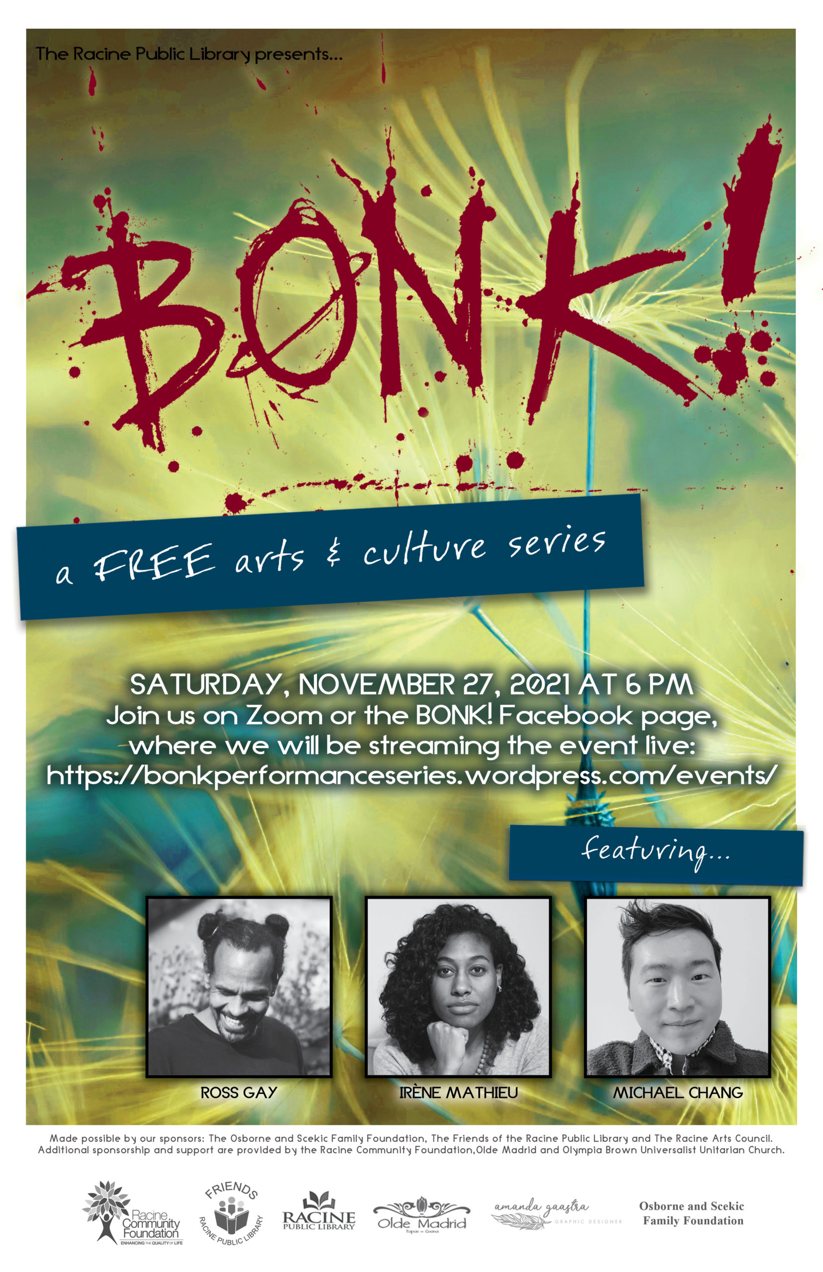 Poster for November 2021 BONK! arts & culture series Event