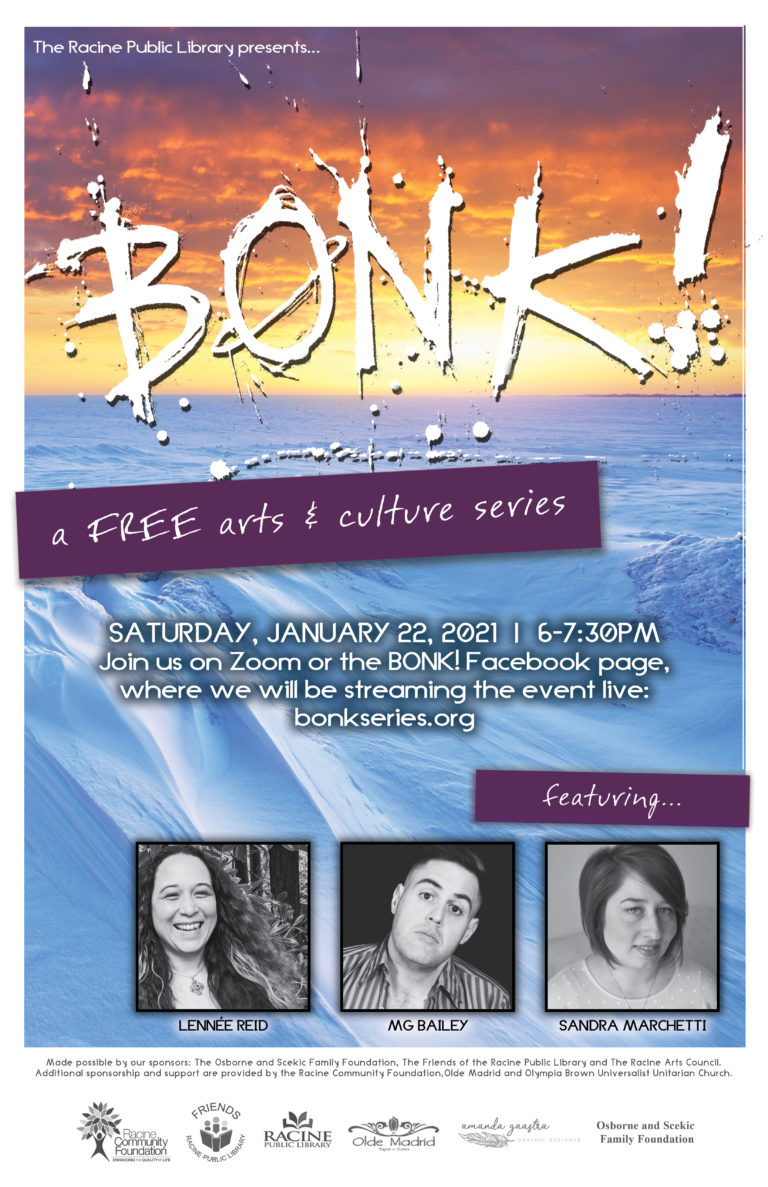 Poster for January 2022 BONK! arts & culture series event